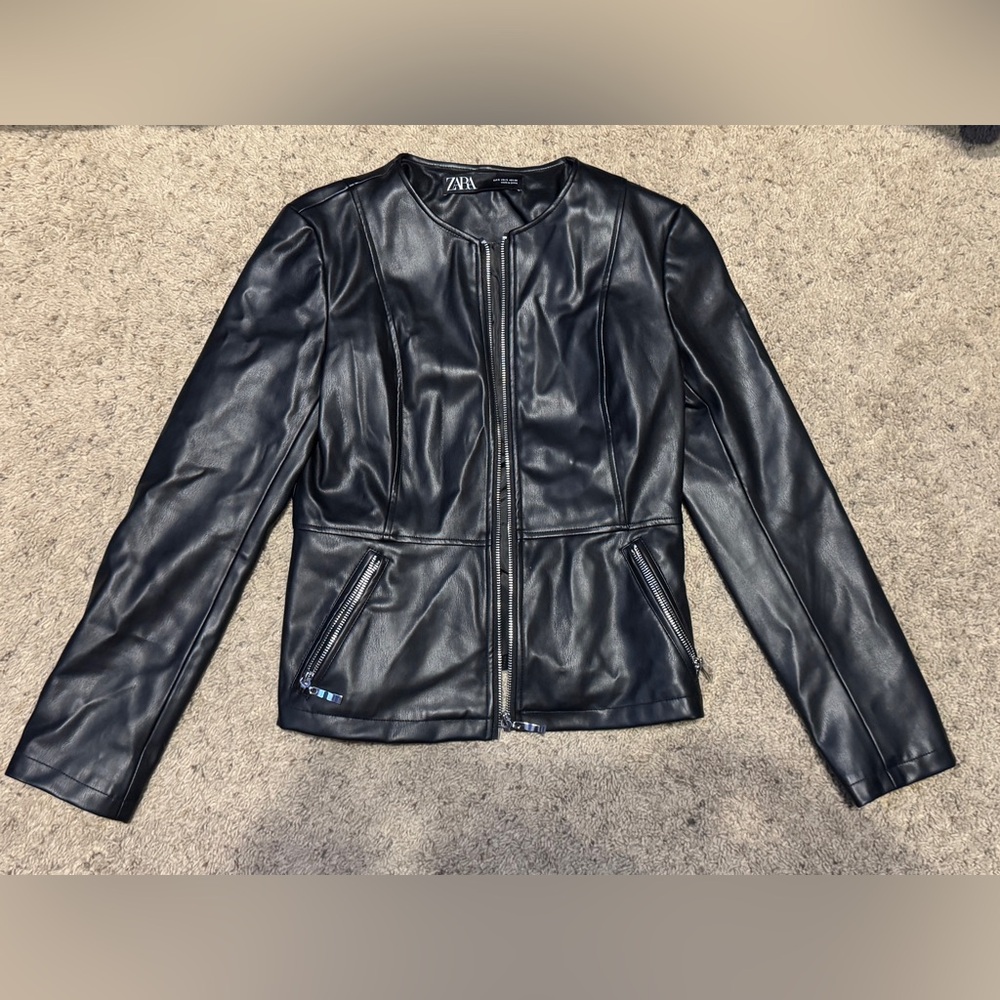 ZARA Faux Leather Jacket, Black Small